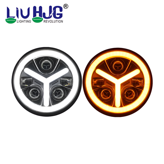 LIU HJG 5 Lens Mercedes Design DRL Headlight For Royal Enfield Classic 350 | Standard | Electra